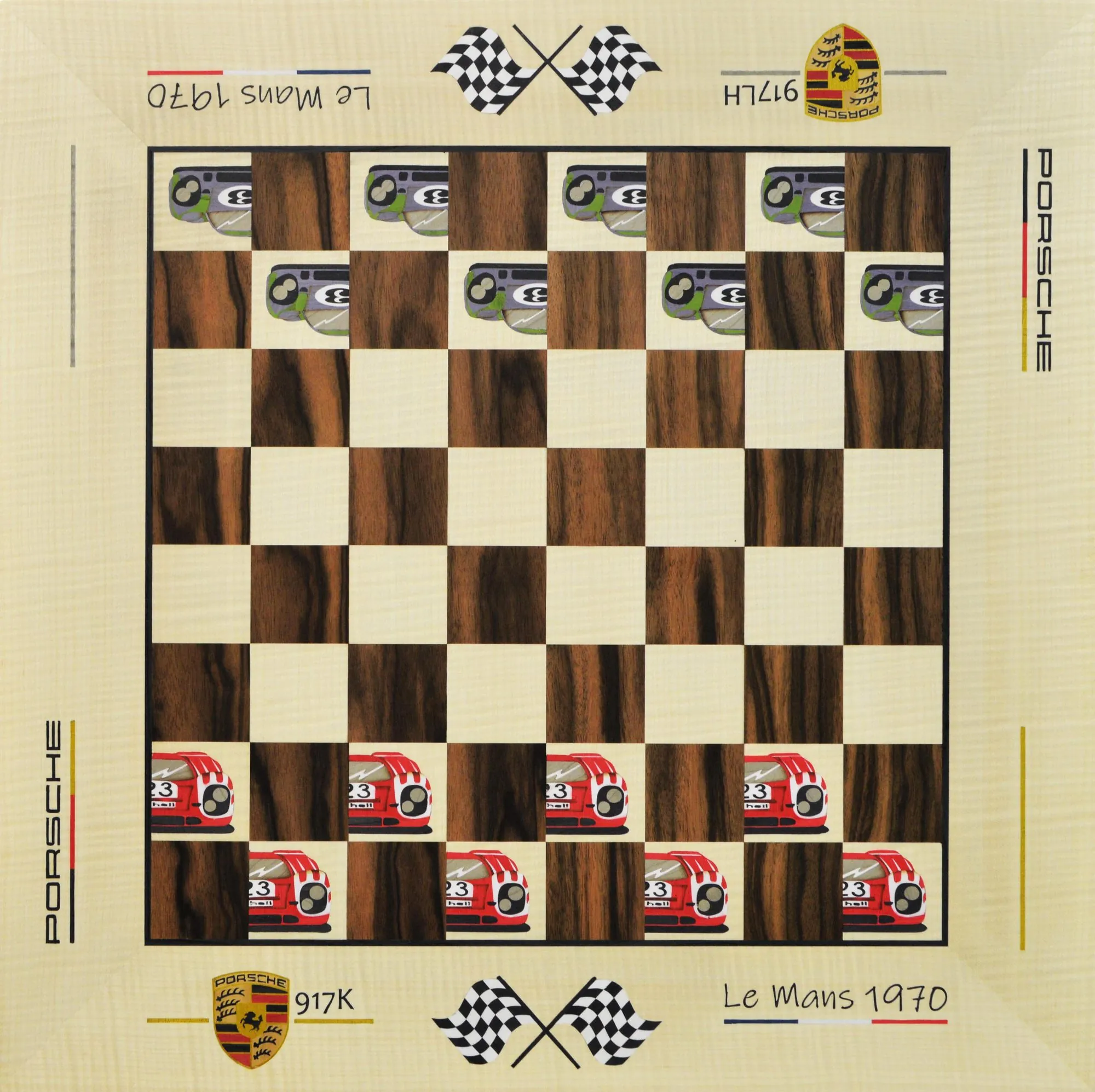Porsche 917LH VS Porsche 917K chess set, ivory board